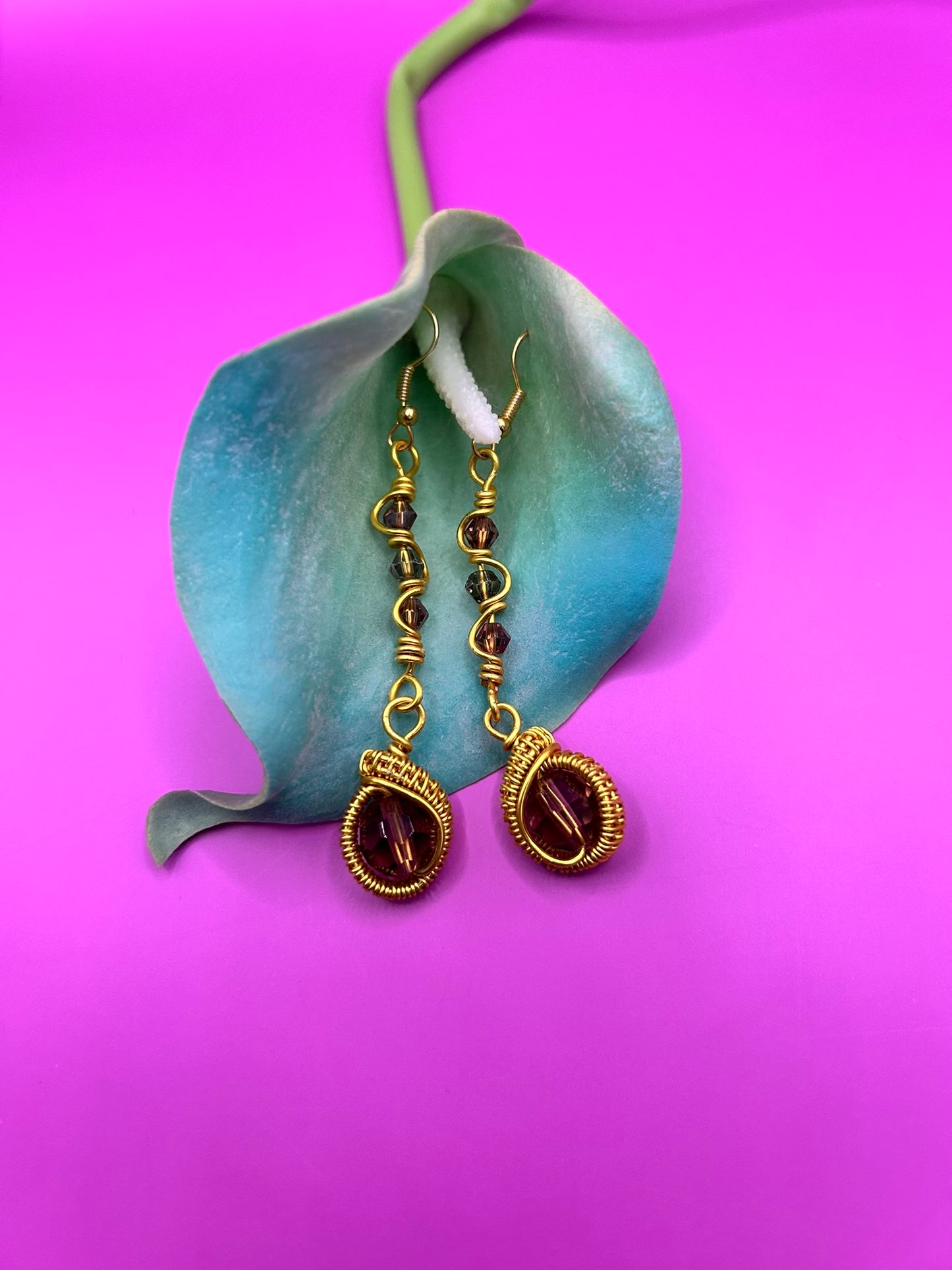 Amber and gold beaded earrings