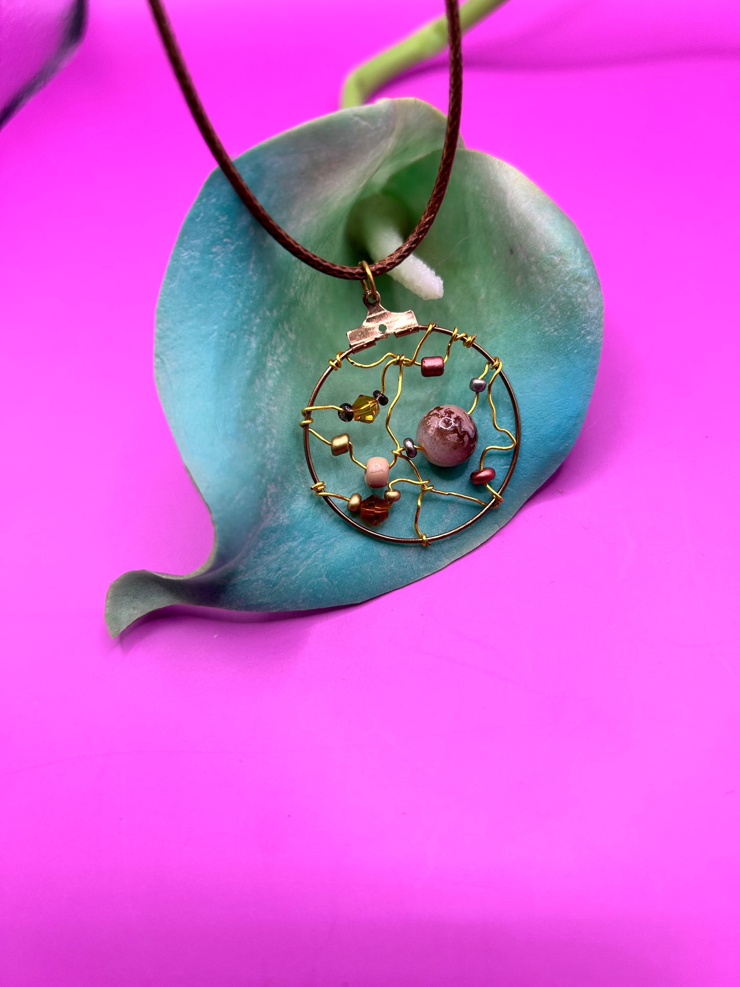 Wire and bead necklace